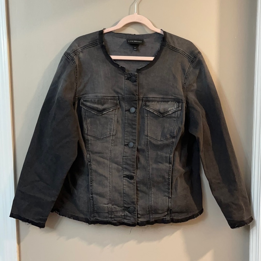 Lane Bryant gray wash denim jacket raw size 20